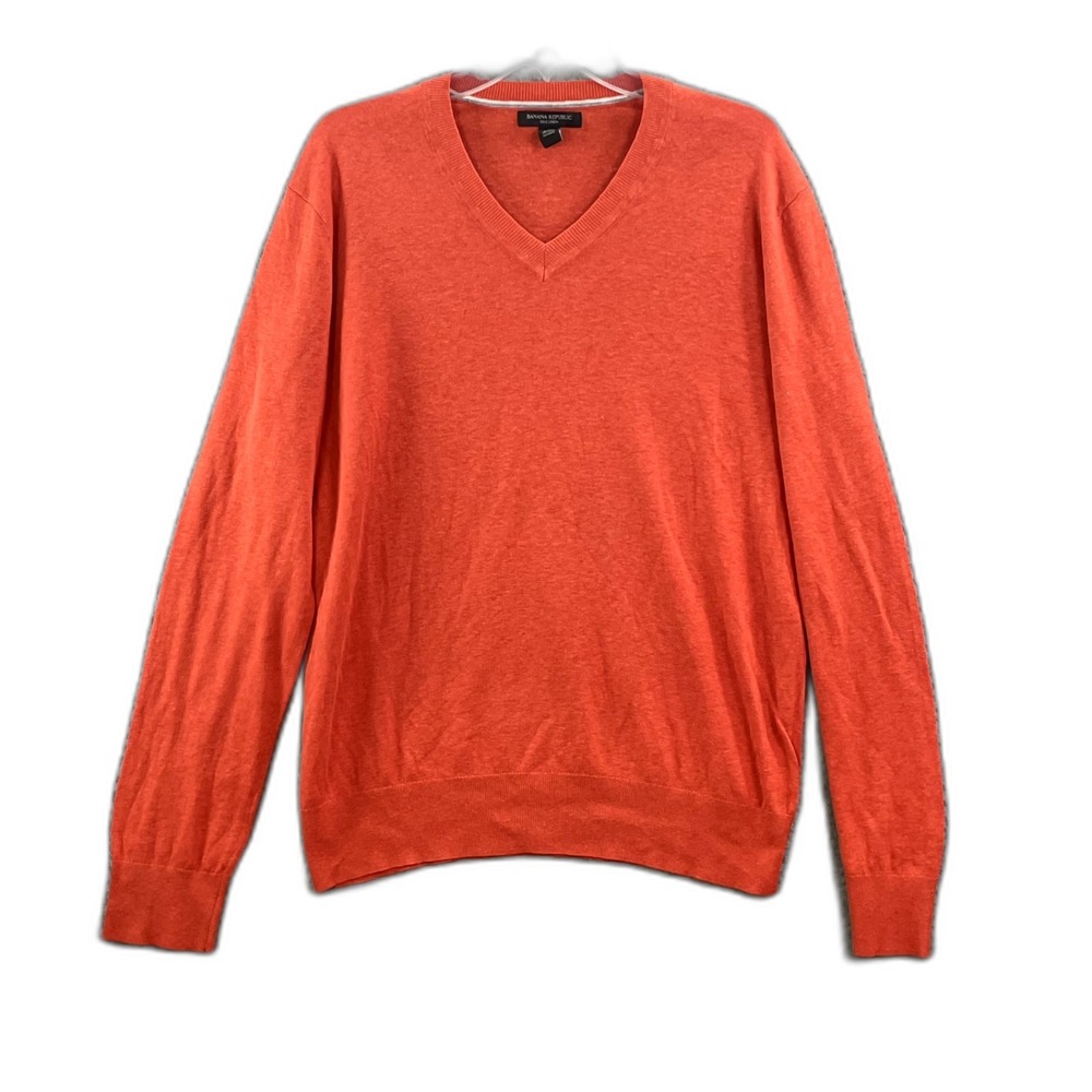 Banana Republic Silk-Linen V Neck Sweater Mens L Orange Office Career Minimalist